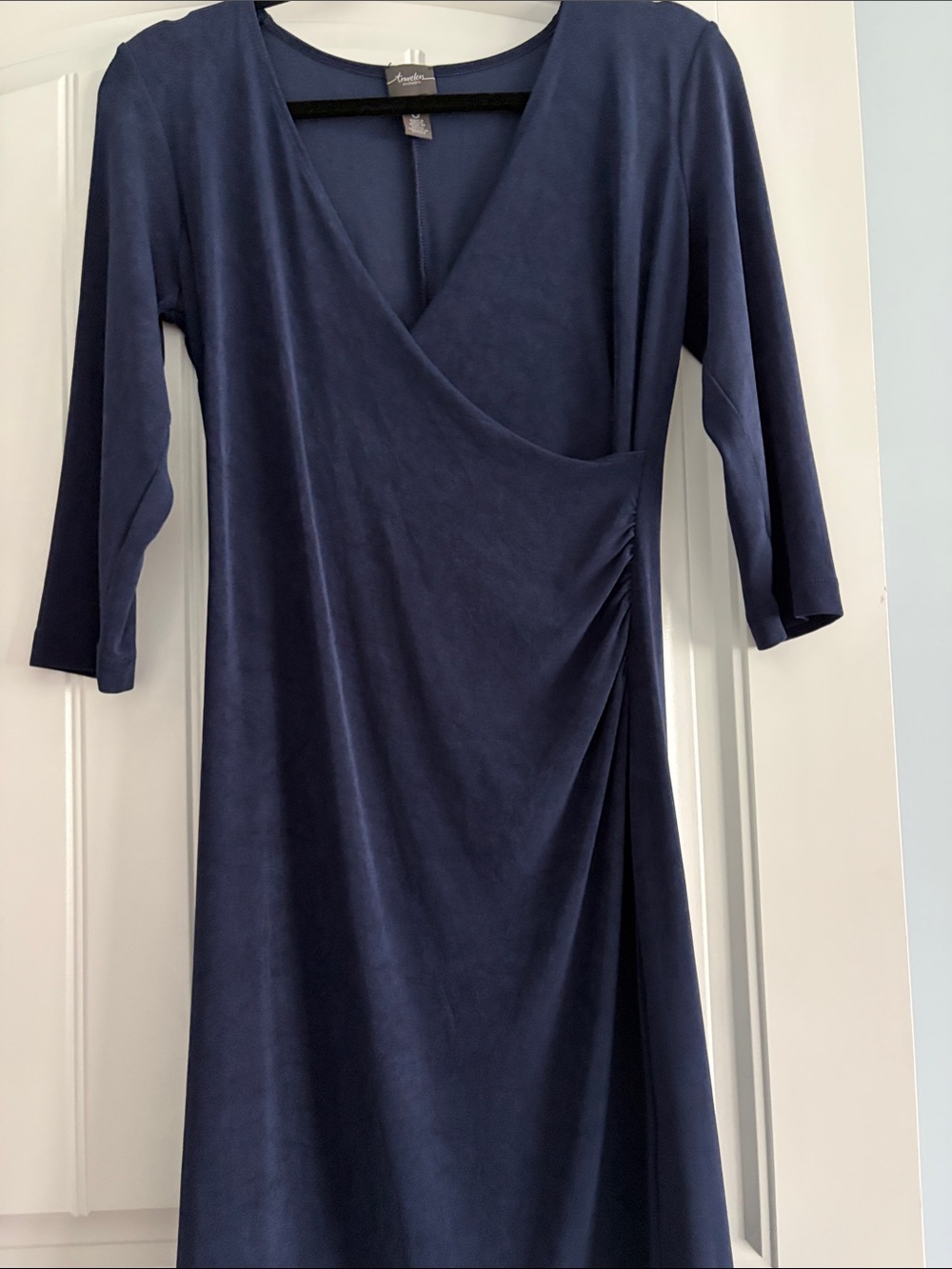 Chicos Traveler’s Navy Faux-Wrap Long Sleeve Midi Dress